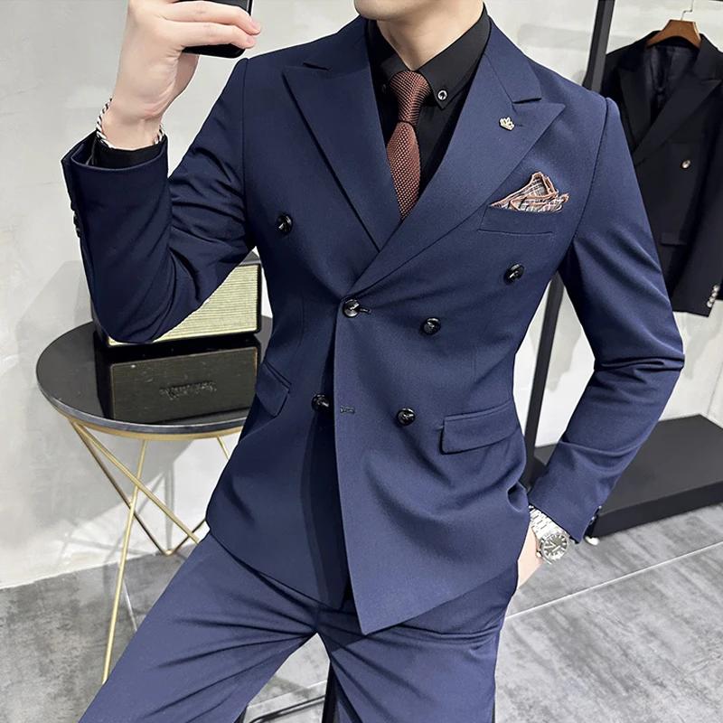 Blazer croisé imbibé pour homme, veste et pantalon, robe de mariée du marié, affaires formelles, bur