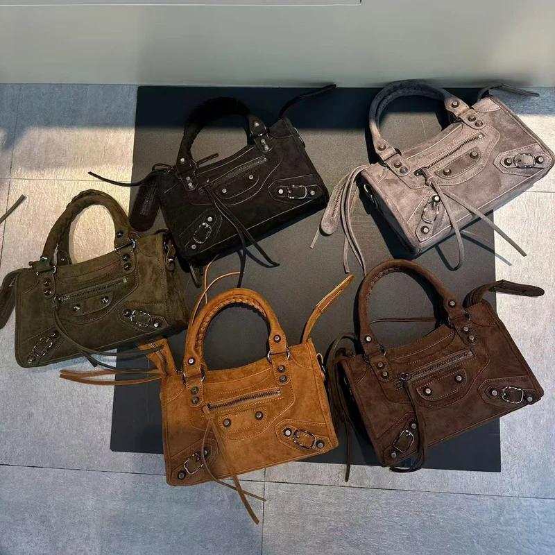 SHELKSBAG 2026 Automne – Sac à bandoulière en daim pour femme, style rétro et tendance, grande capac