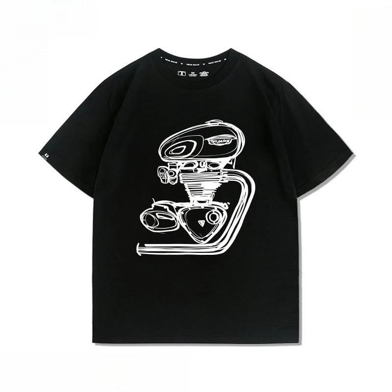 T-shirt imprimé rétro T120 modifié pour moteur de moto, pour les amateurs de voitures, chemise ample