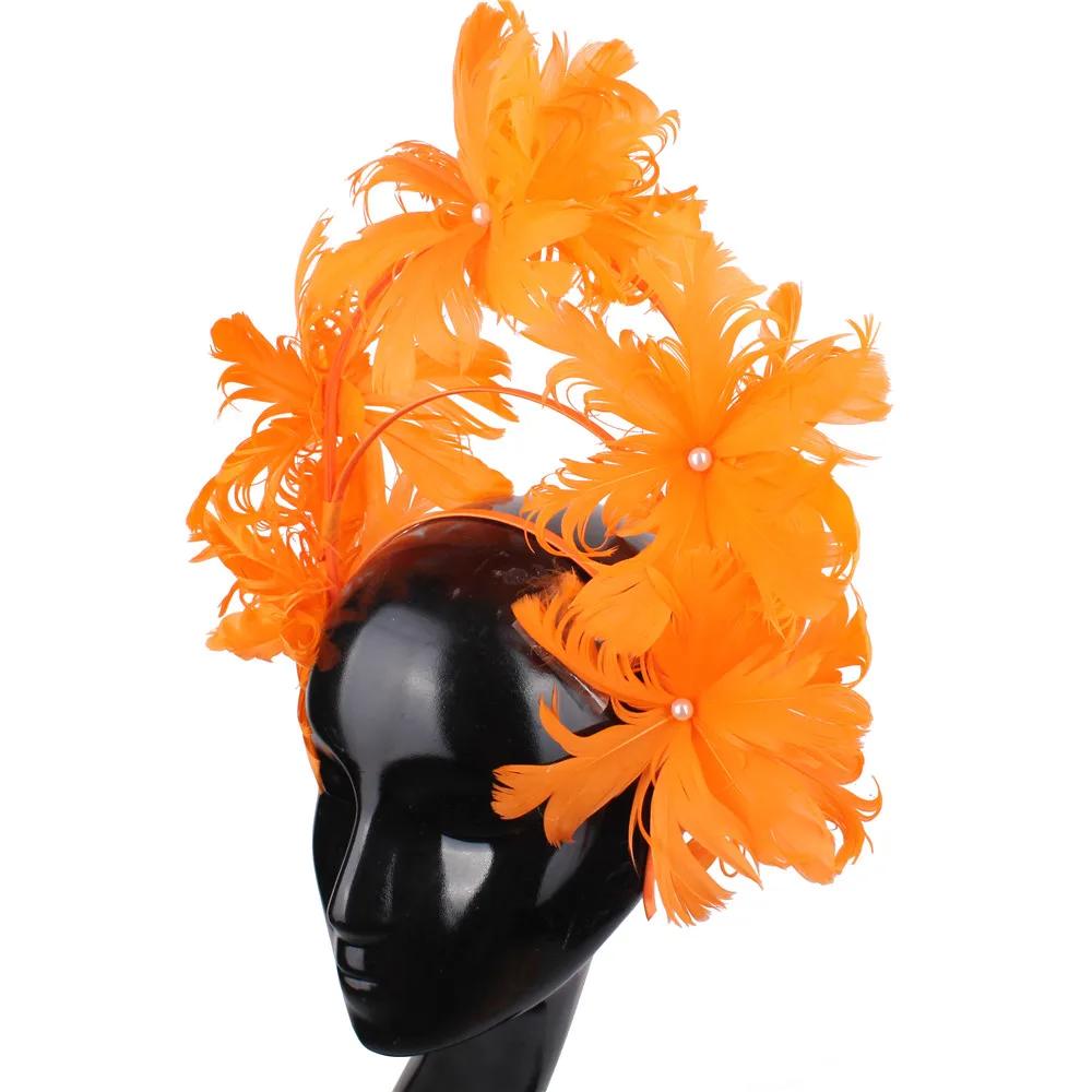 Coiffure de fleur de plumes, cheval Vintage exagéré, petit chapeau haut-de-forme, cerceau de cheveux