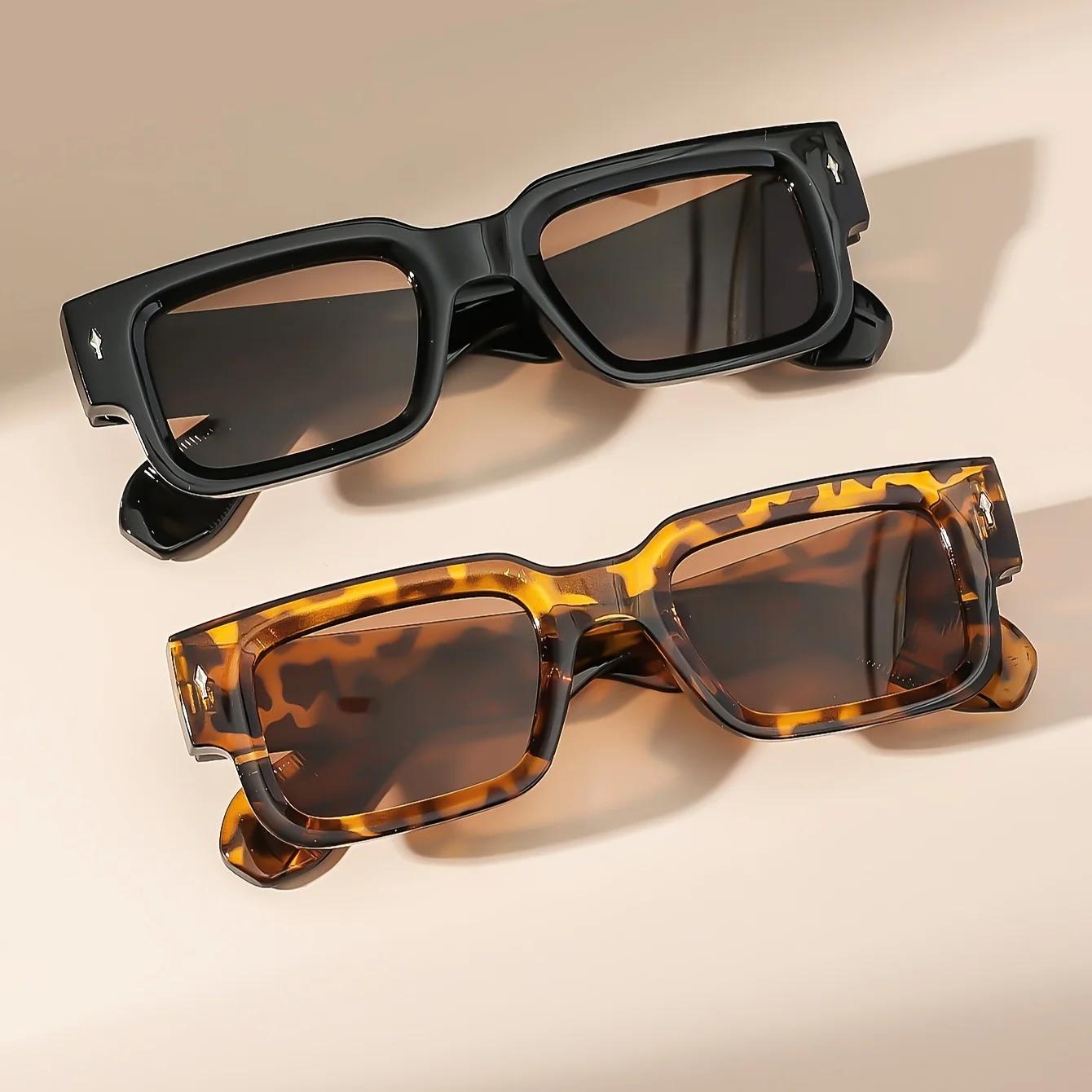 Lunettes de soleil carrées rétro unisexes, 1 pièce, Protection UV classique, monture en plastique, p