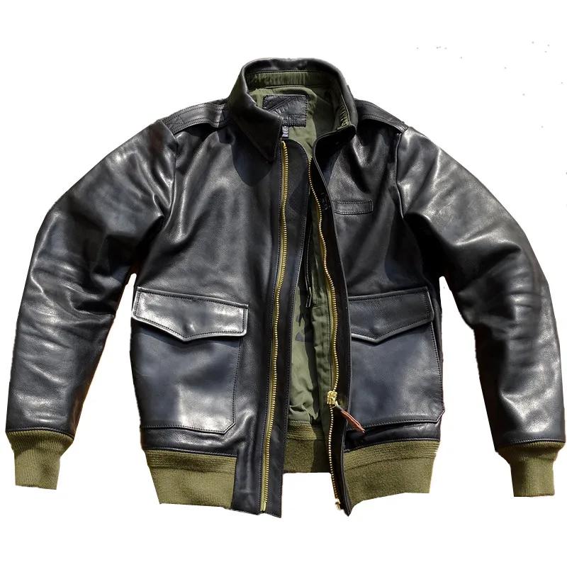 Veste d'hiver en cuir noir pour hommes, Style militaire, grande taille 5XL, véritable cuir de vache 
