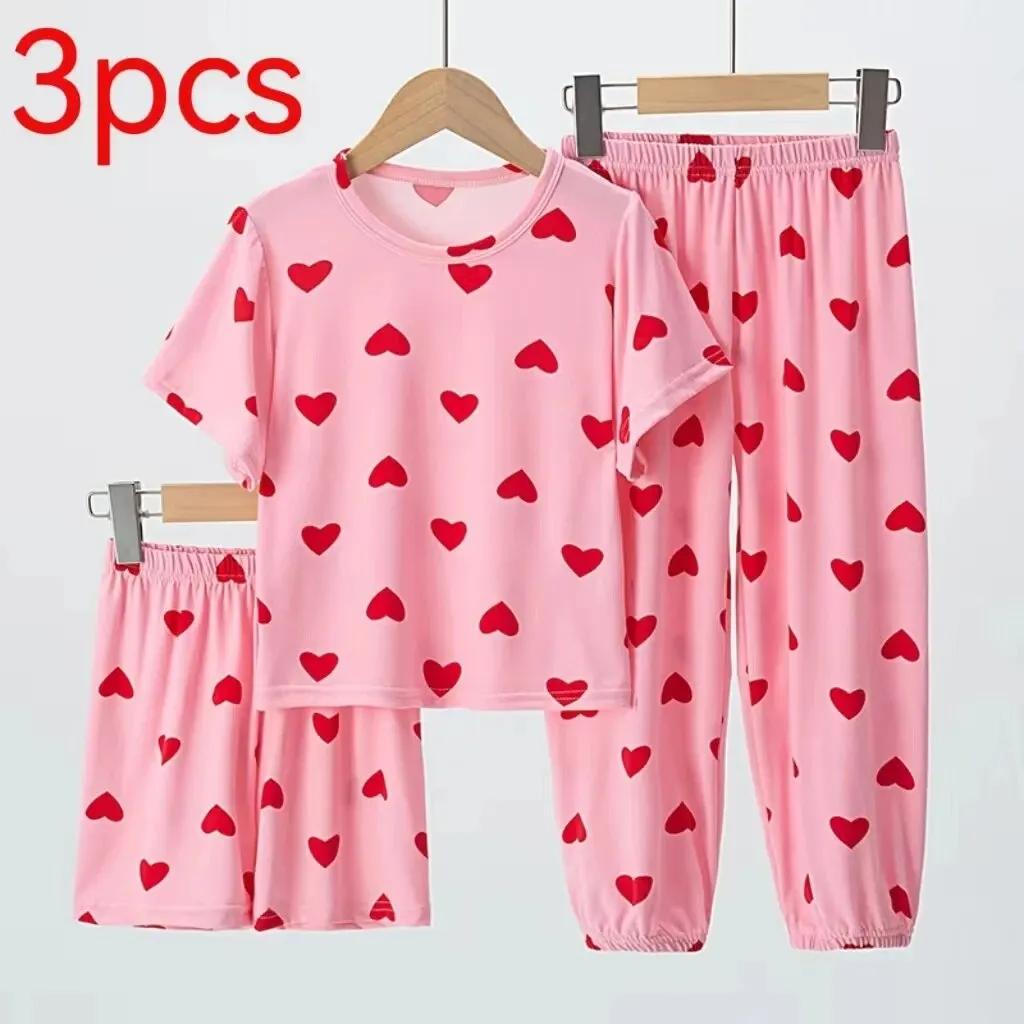 3 pièces fille été amour pantalons à manches courtes Shorts trois pièces fille Ōwarawa confortable m