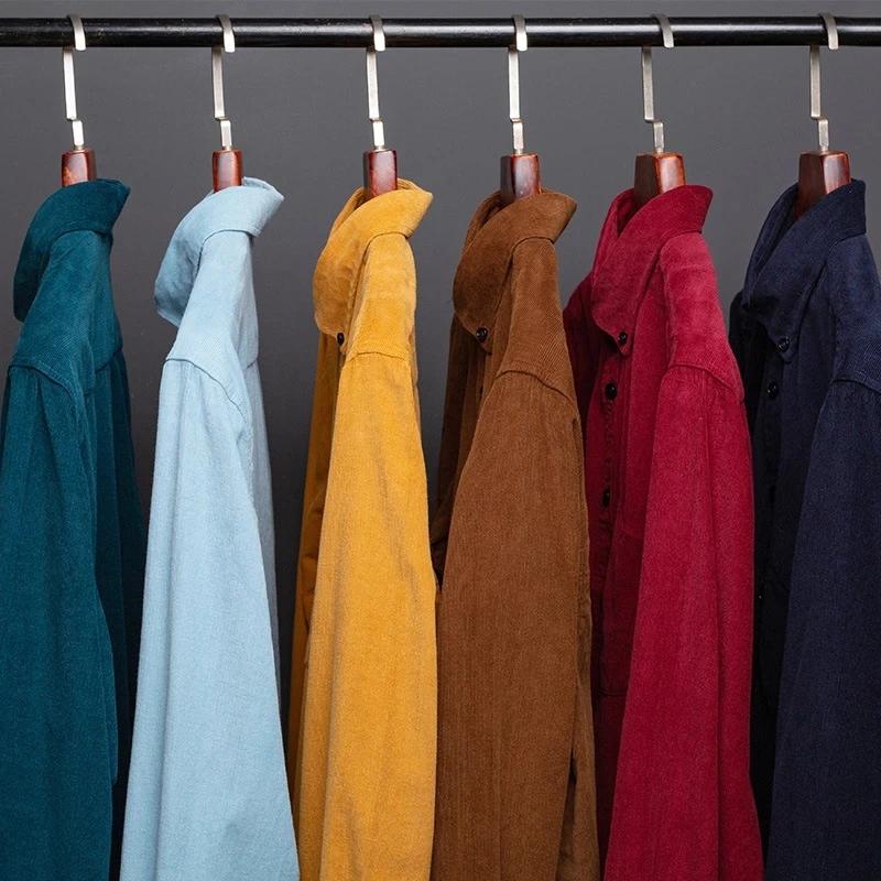 Chemises en velours côtelé pour hommes, 100% coton, manches longues, décontractées, coupe régulière,
