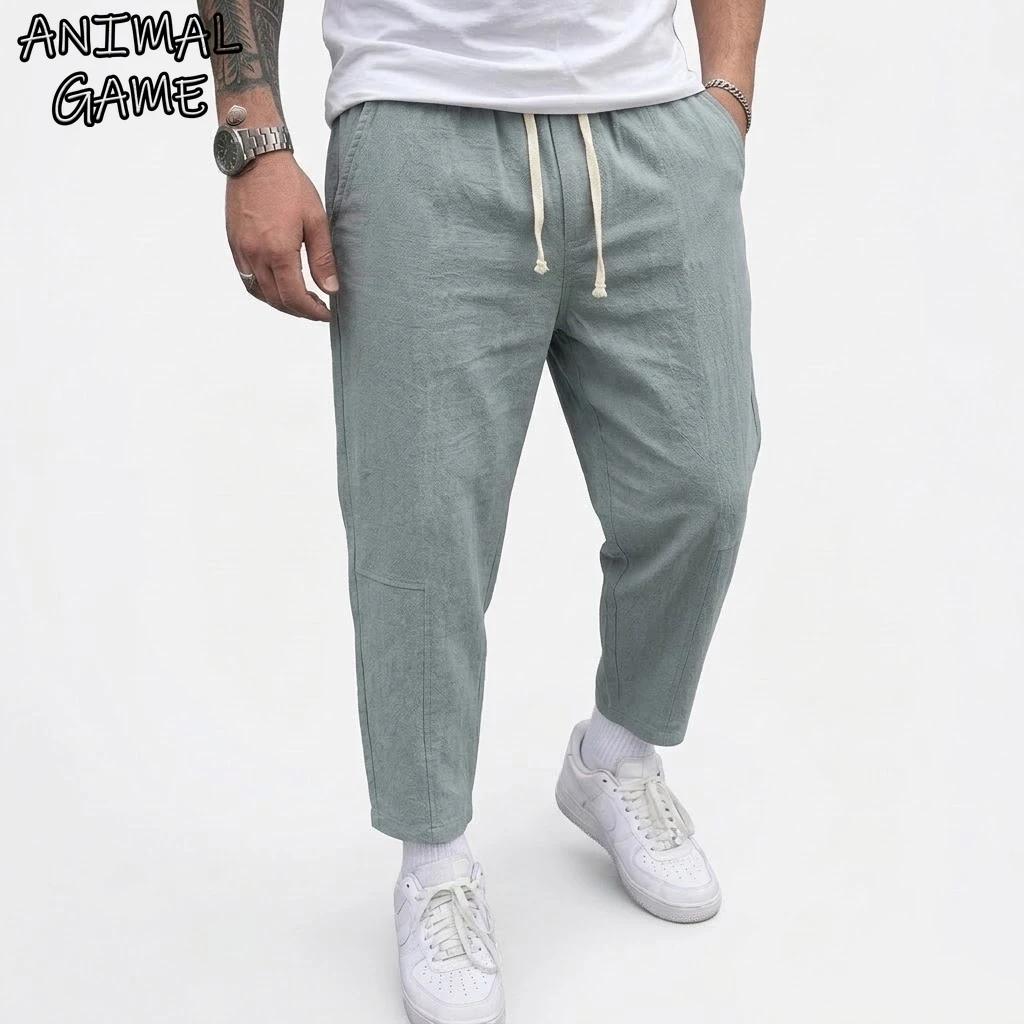 Pantalon en lin pour homme, couleur unie, décontracté, respirant, ample, pour le sport, la plage, lé