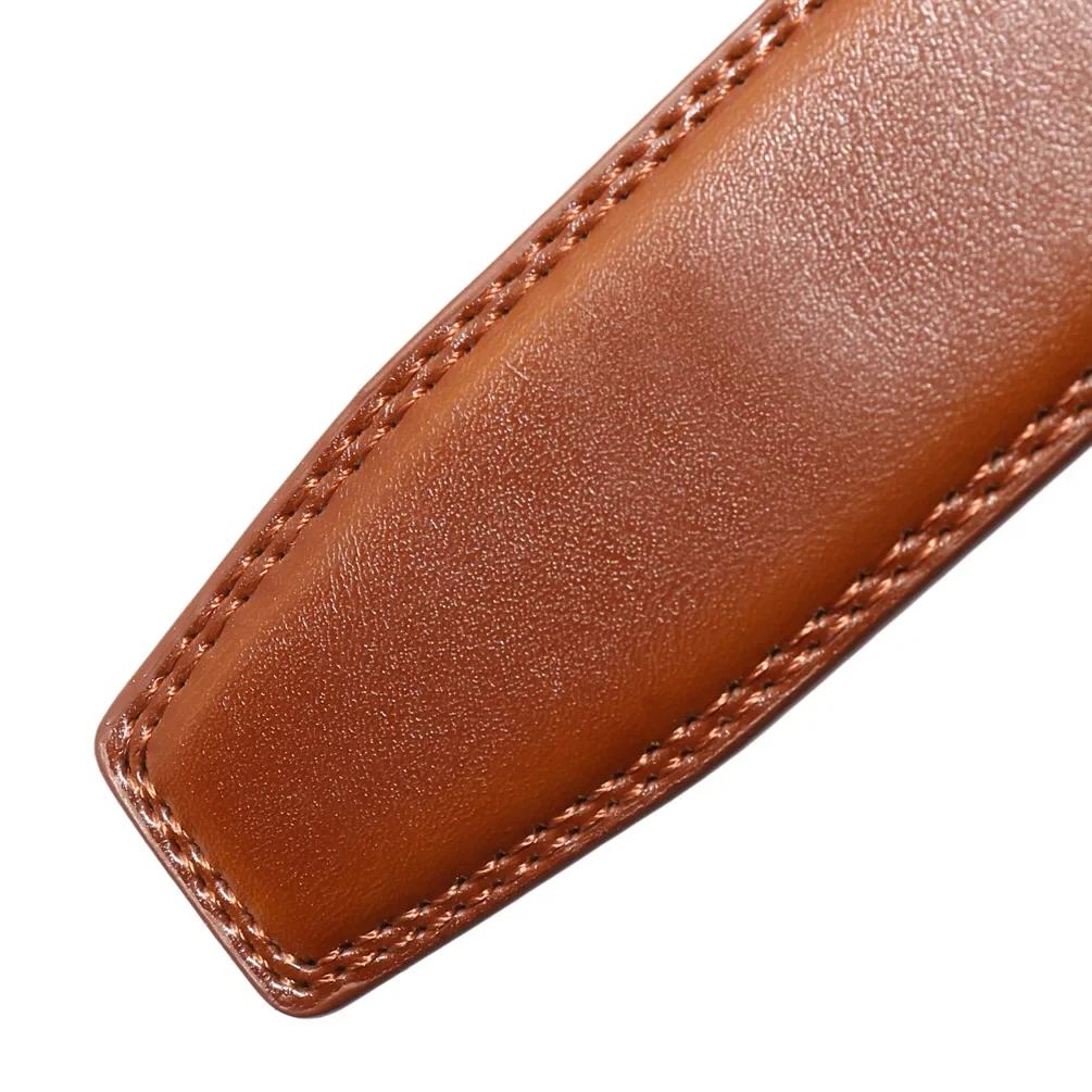 Ceinture en cuir véritable de vache sans boucle, 3.5cm, pour boucle automatique, haute qualité, noir