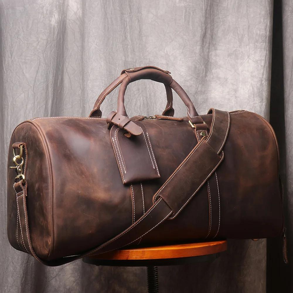 ZRCX – sac à main Vintage pour hommes, sac de voyage en cuir Geunine, grande capacité, messager à ba