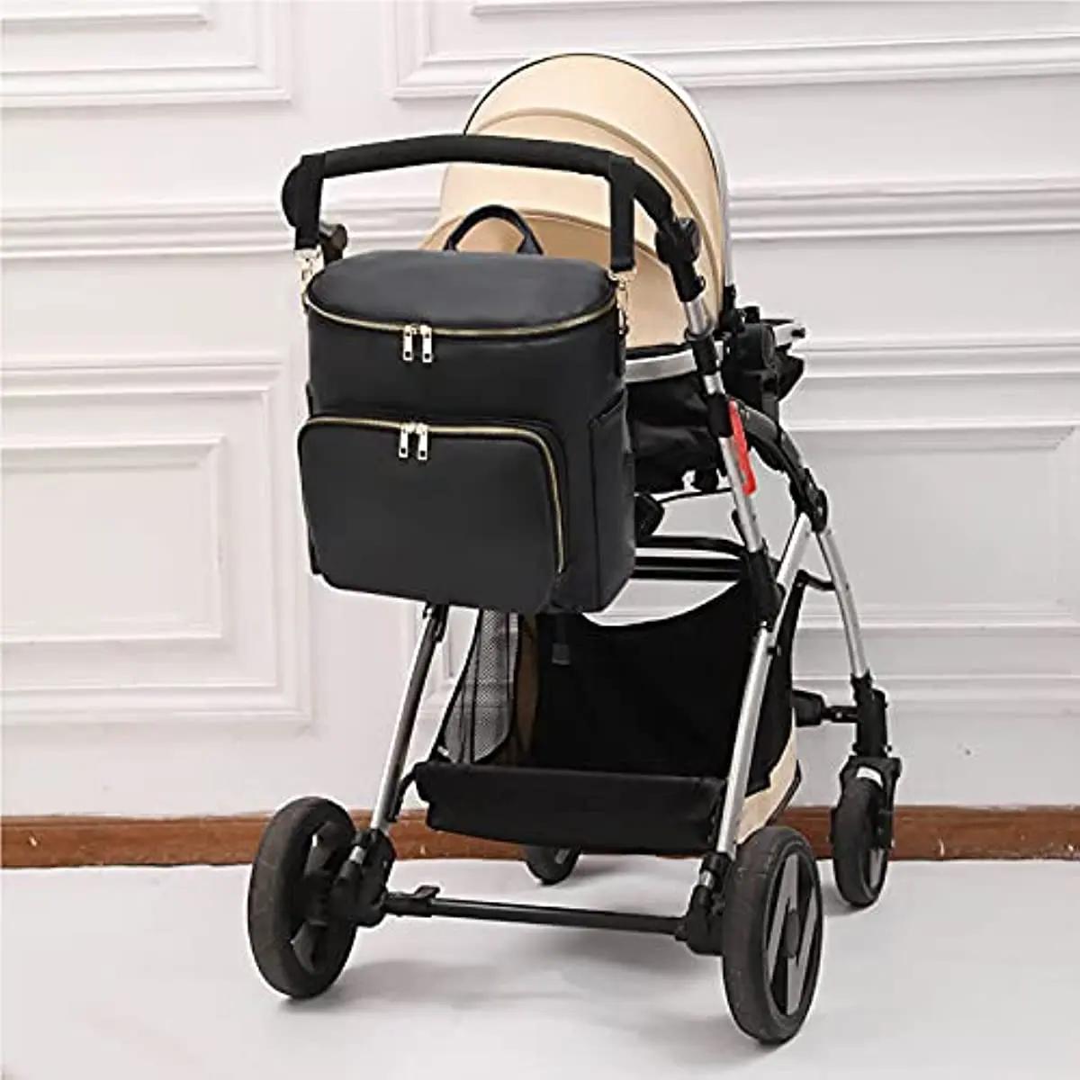Sac à dos à langer en cuir pour femme, sac à dos de voyage pour bébé, grande capacité avec sangles d
