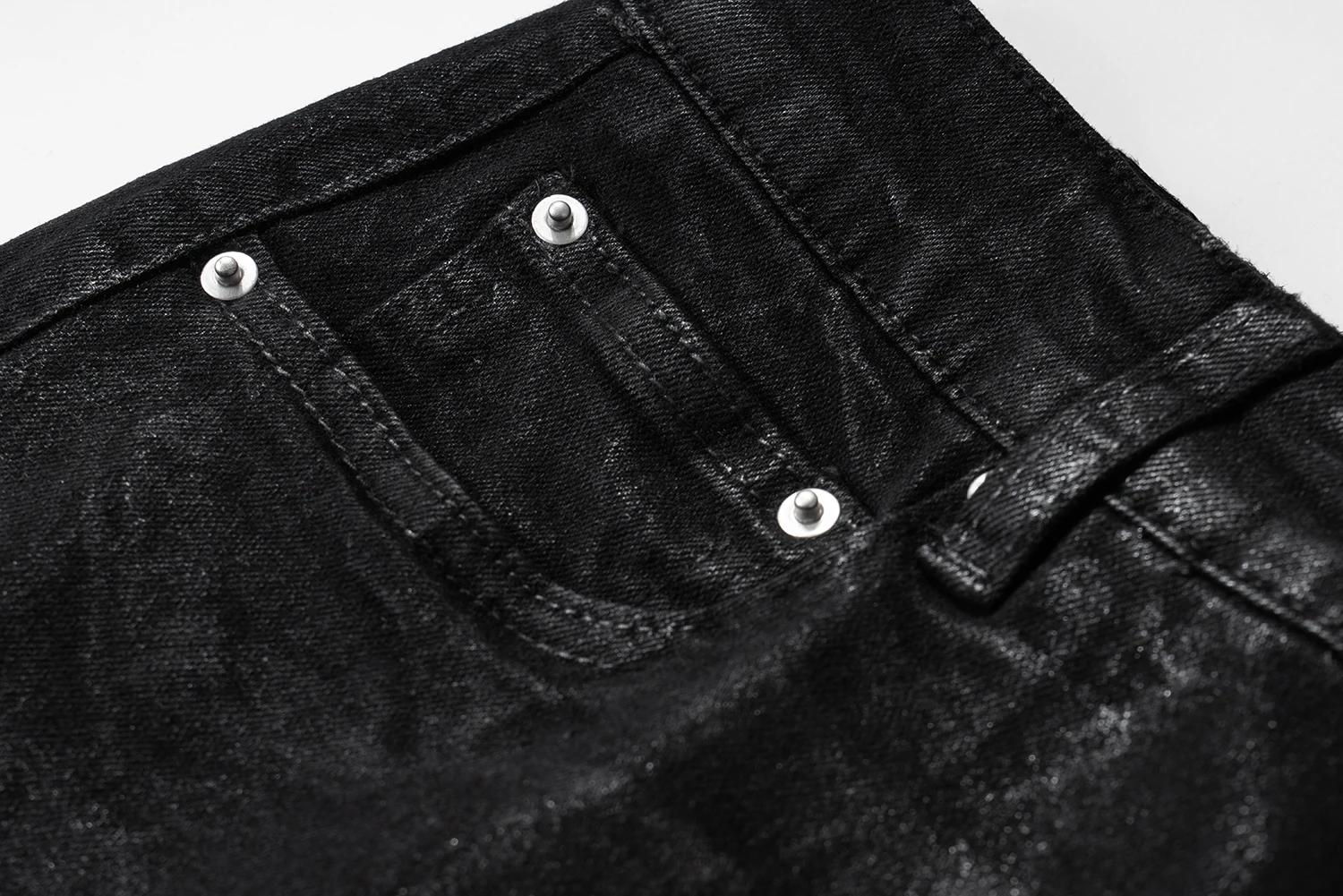 MIJKO jean extensible en cuir ciré noir pour hommes femmes pantalon évasé Baggy pantalon en Denim dr