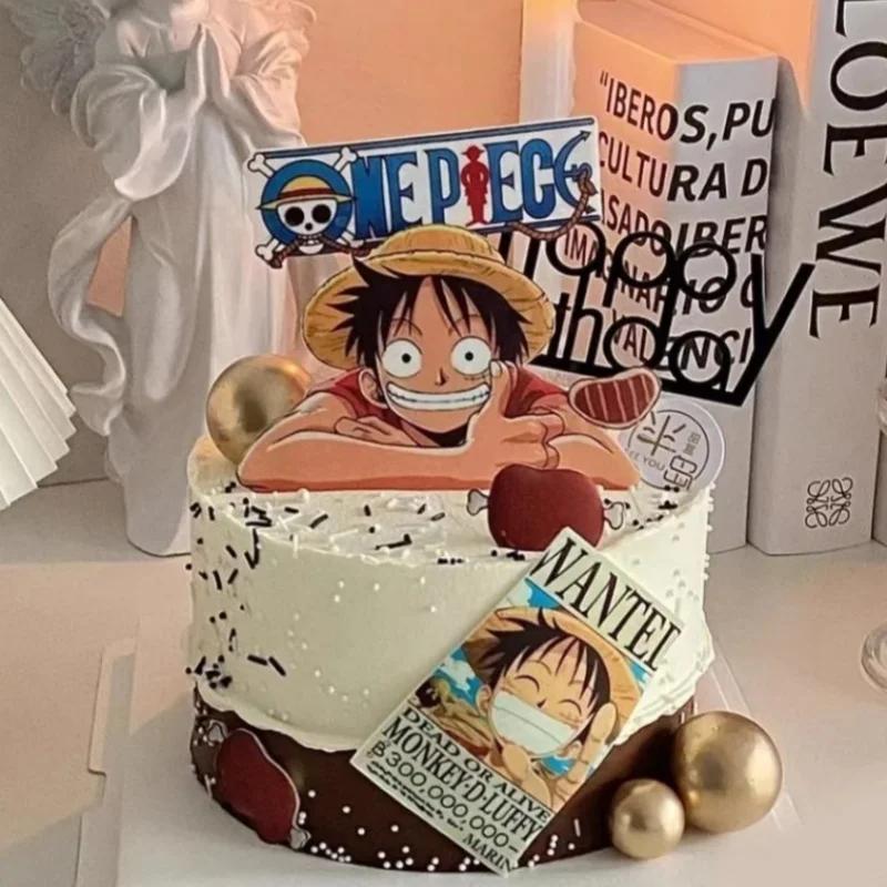 7 pièces ONE PIECE Luffy Cake Topper Anime Garçon Fille Décoration de gâteau d'anniversaire Drapeau 