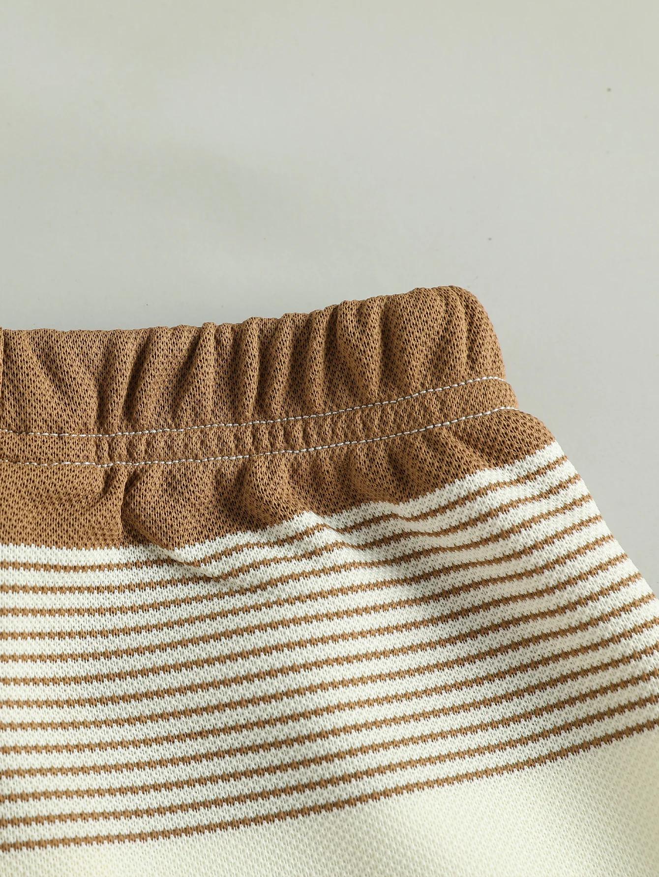 Ensemble deux pièces pour enfants, T-Shirt et Short courts à rayures régulières, ours en peluche, Sp