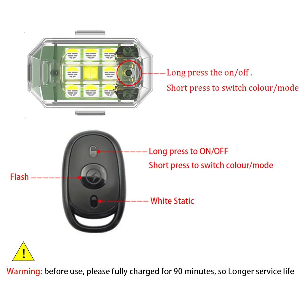Lumière stroboscopique LED sans fil pour Drone, 4 pièces, pour moto, voiture, vélo, télécommande, vo