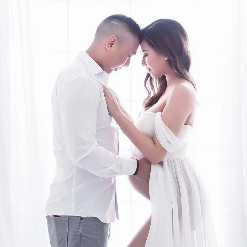 Maternité dentelle mousseline de soie épissage avant fendu robe été Sexy Photo femmes enceintes bébé