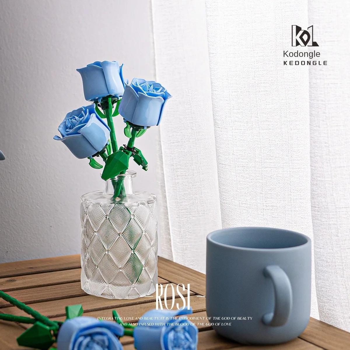 Blocs de construction de roses pour la saint-valentin, bouquet immortel, puzzle, pièces, jouet, déco