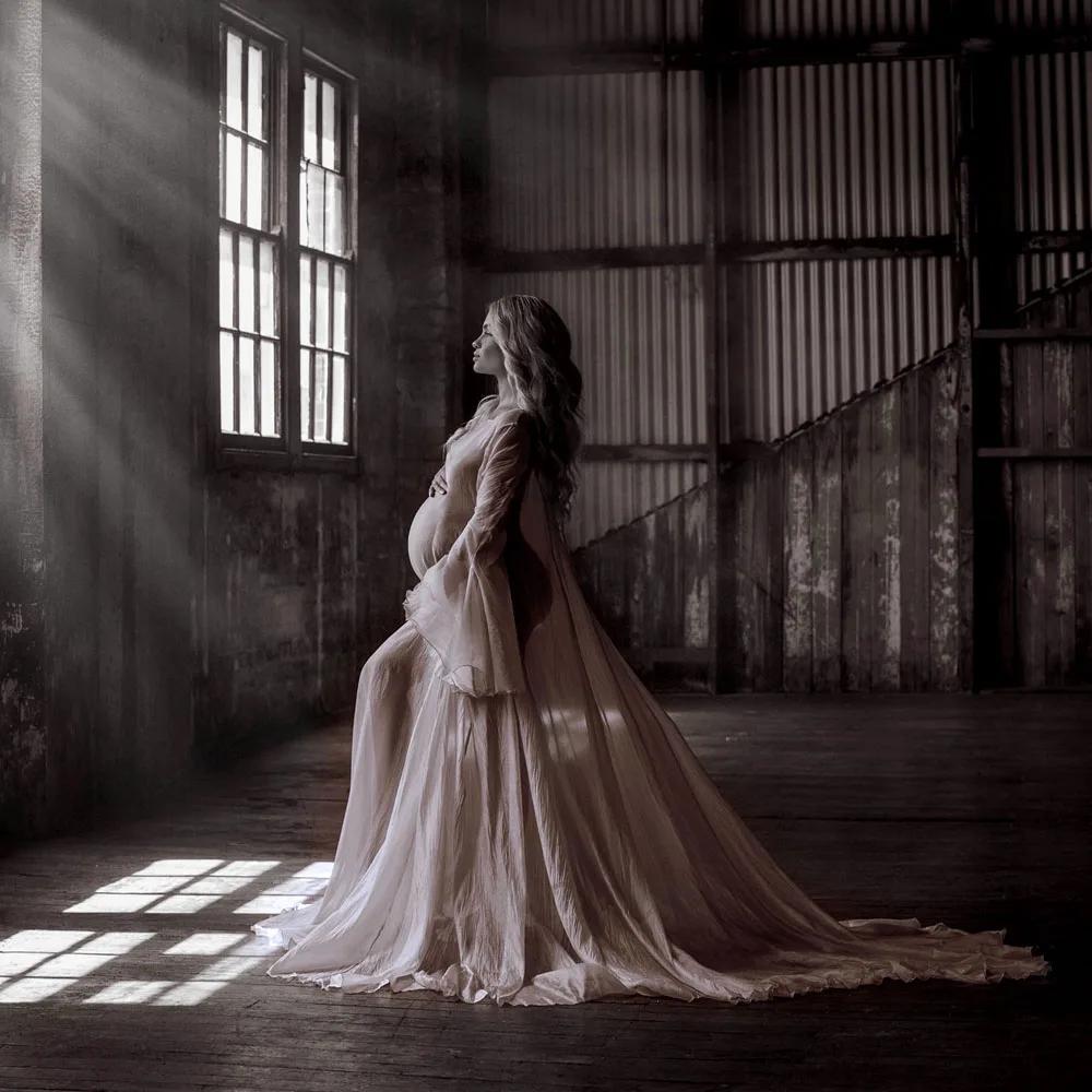 Robe en Tulle doux à manches longues, Style Simple, vêtements pour femmes enceintes, longueur au sol