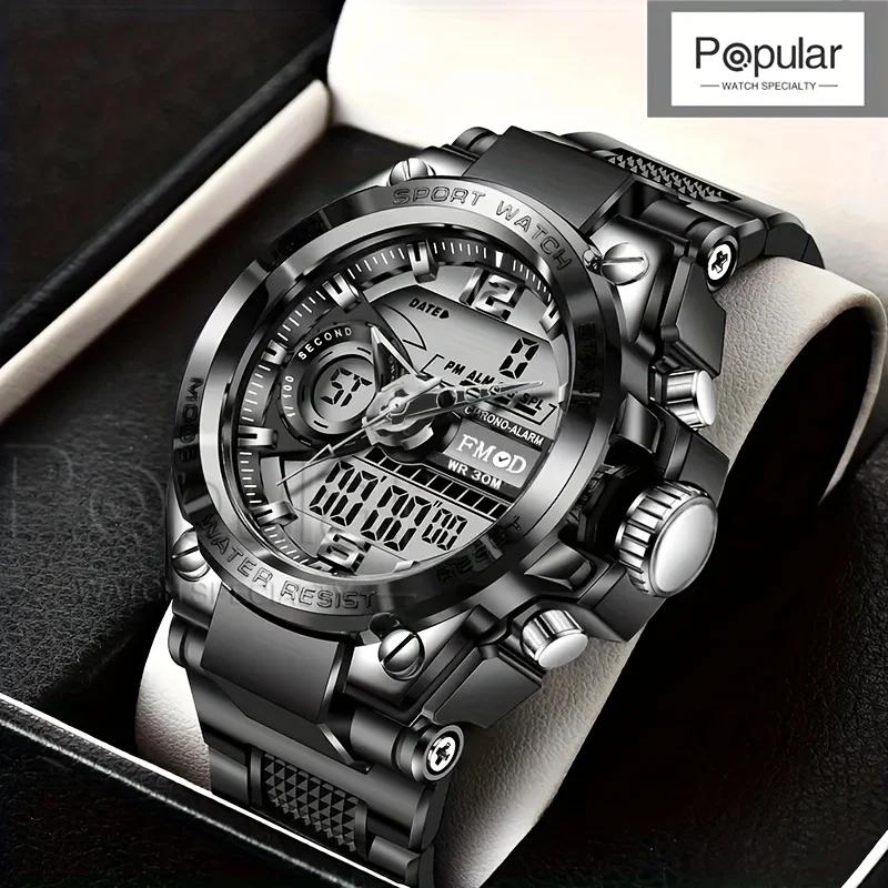 Montre-bracelet militaire numérique en acier pour hommes, horloge à Quartz LED, montre de Sport, gra