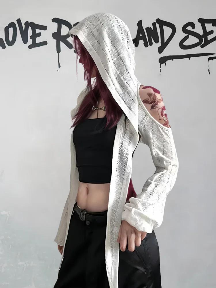 T-shirt à manches longues et épaules dénudées pour femmes, Streetwear d'été, hauts courts, Punk Grun