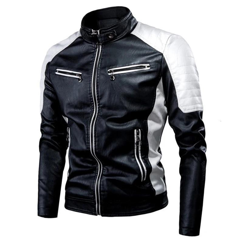 Veste de moto décontractée pour hommes – Noir à la mode, petit col montant, fermeture éclair à manch