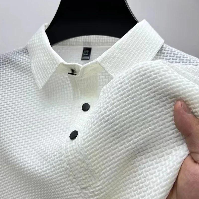Polo d'été à manches courtes pour hommes, ajouré, en soie glacée, vêtements de marque, respirant, mo