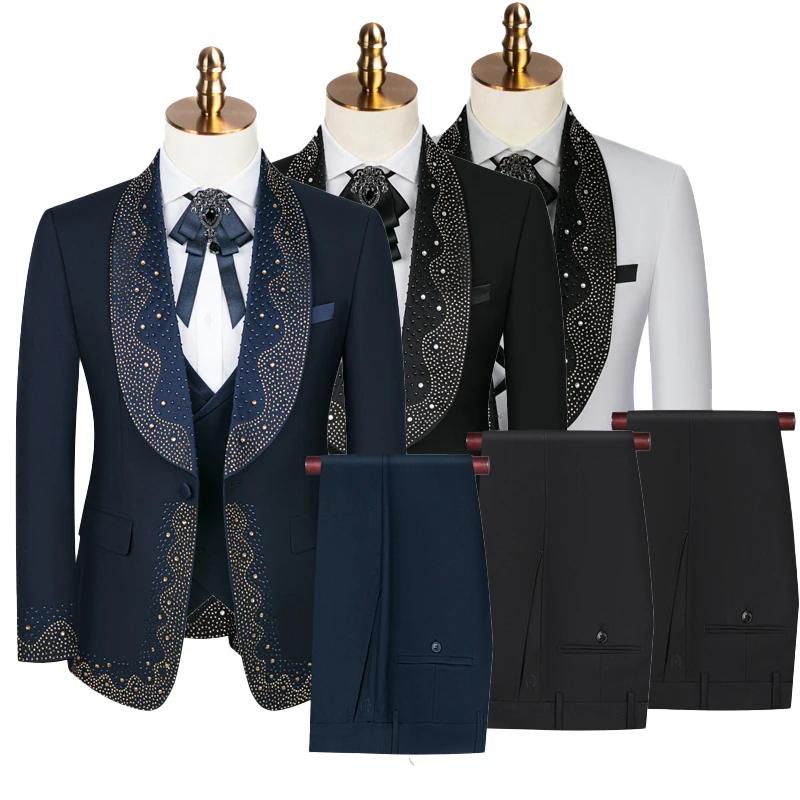 Ensemble de costumes de luxe légers de haute qualité pour hommes, 3 pièces, robe Blazer de fête pour