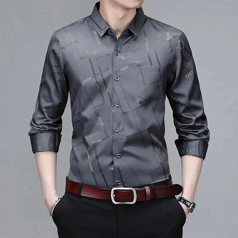 Chemise imprimée à manches longues pour hommes, haut d'affaires décontracté et à la mode, sans repas