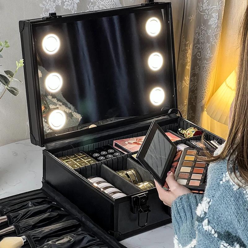 Étui éclairé de voyage pour maquillage avec grand miroir lumineux LED, organisateur de sac Coetic, r