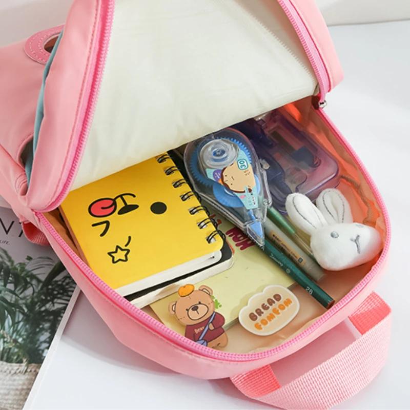 Sac à dos lapin en peluche 3D pour garçons et filles, cartable mignon avec nœud papillon, sacs d'éco