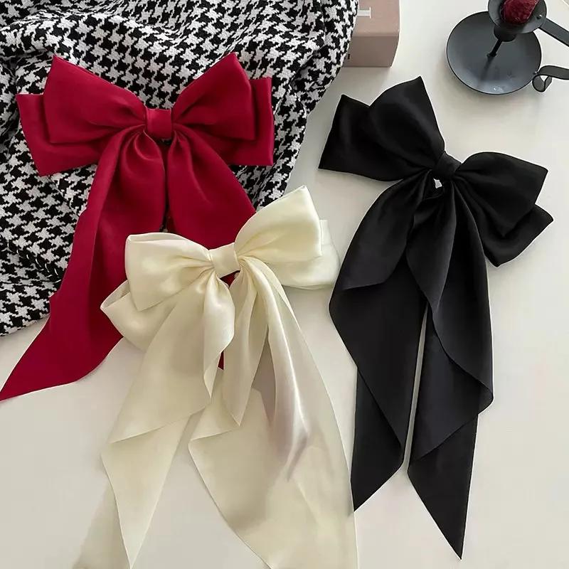 Élégante Pince à Cheveux en Ruban avec Grand Nœud Uni pour Femme et Fille, Bandeaux Doux en Satin, É