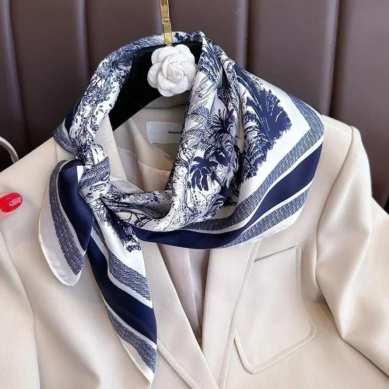 2025 printemps et automne nouveau 100% écharpe en Polyester femmes 70 cm imprimé carré écharpe en pl