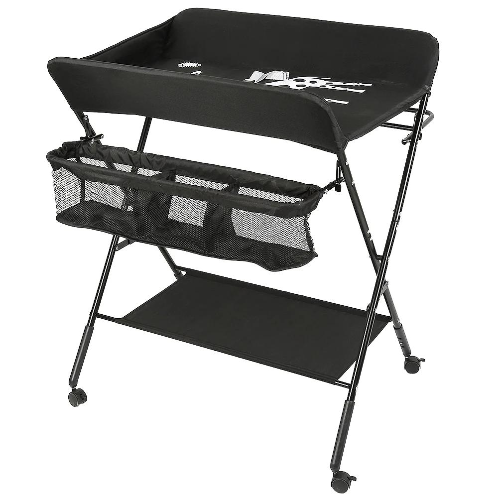 Table à Langer Bébé 4 Roues Pliante Avec Panier de Rangement 0-3 ans