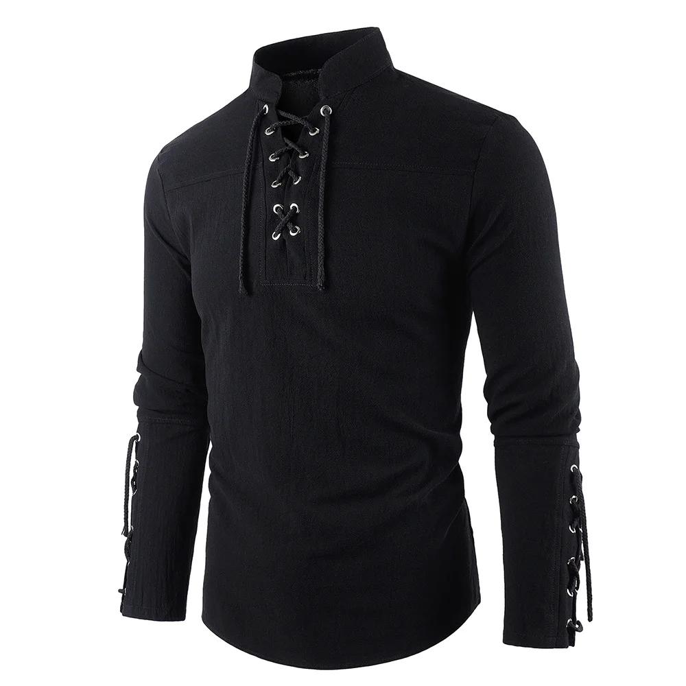 Robe de Pirate médiévale pour hommes, Streetwear élégant, Style gothique d'halloween, hauts à col en