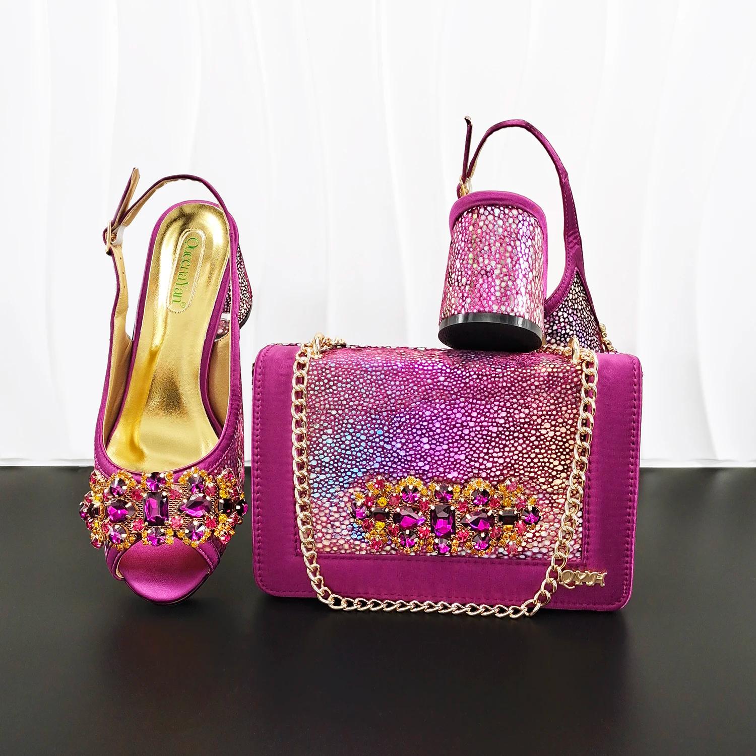 Nouvel ensemble de chaussures à talons hauts et sac de style INS, design italien, orné de strass, pa