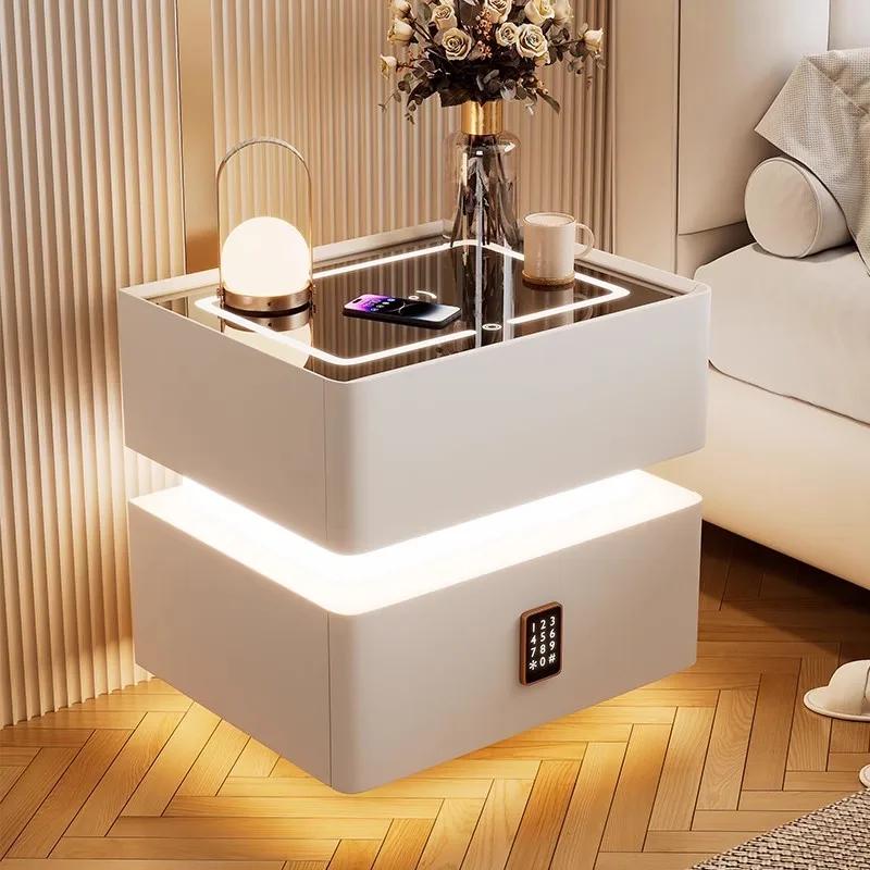 Table de chevet intelligente de 40 cm avec capteur de lumière, table de chevet compacte verrouillabl