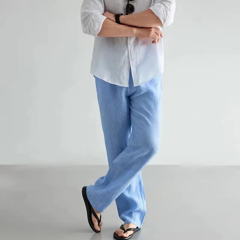 Pantalon 100% lin et coton pour homme, respirant, style jogging, streetwear hip-hop, vêtements décon