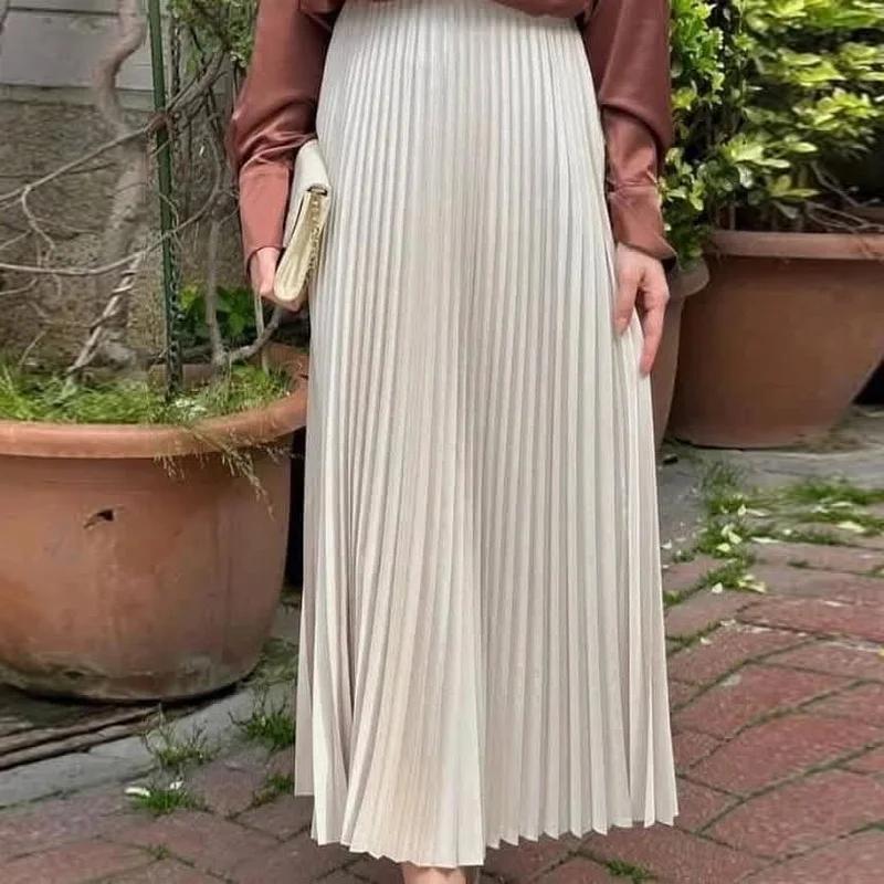 HXAO femmes jupe plissée été marron jupe à volants cylindre plis taille moyenne jupe Midi mode éléga