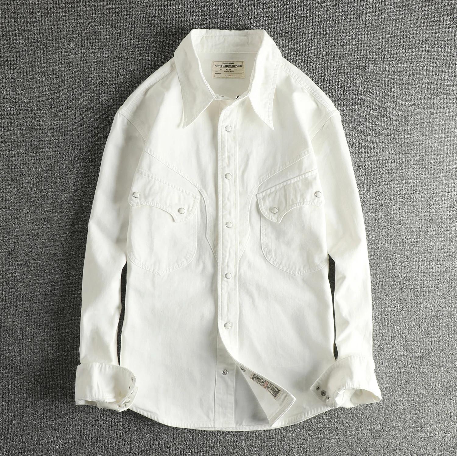 Réplique de chemise en jean pour hommes, Style rétro occidental américain, avec boutons en perles, n