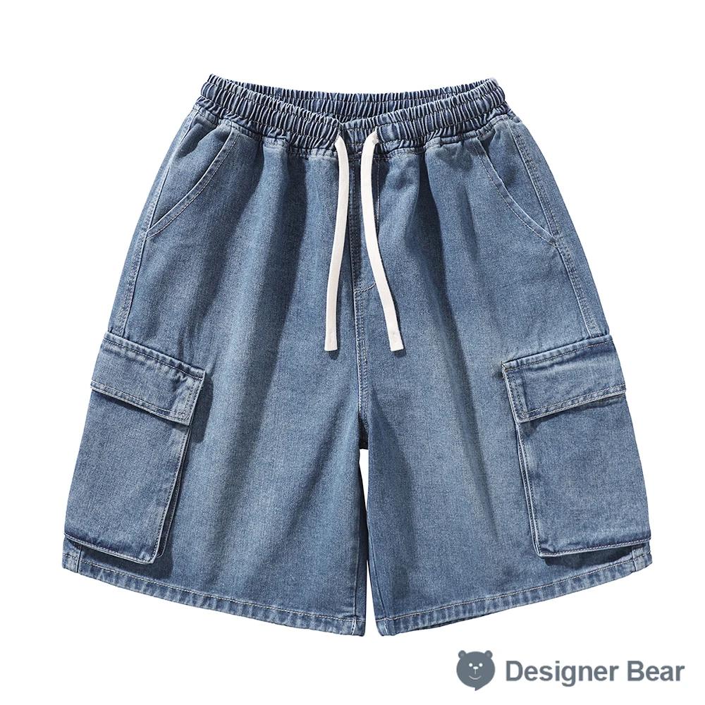 Shorts en jean décontractés pour homme, coupe droite, taille élastique, délavés, style cargo, mi-lon