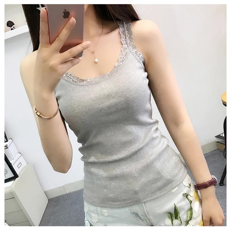 Été femmes sans manches débardeurs moulante tempérament Sexy dentelle Patchwork t-shirt gilet débard