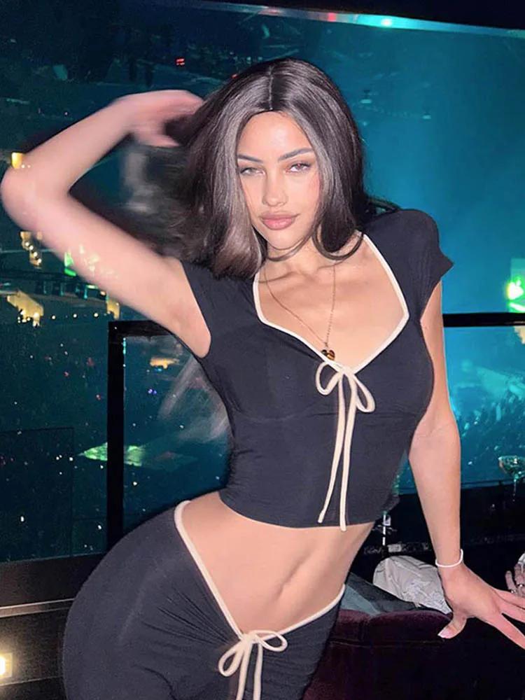 Y2k – haut court d'été avec nœud pour bébé, vêtements pour femmes, Chic et mignon, coupe basse, manc