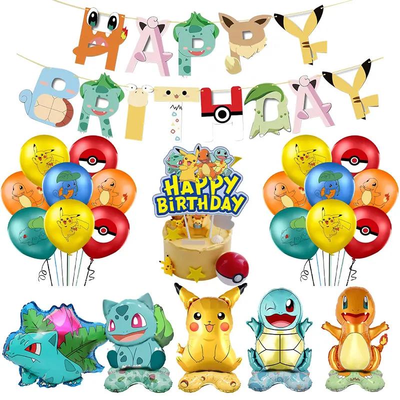 Décorations de ixd'Anniversaire Pokemon Pikachu, Ballons en Aluminium, Poulet, Assiette, Serviette, 