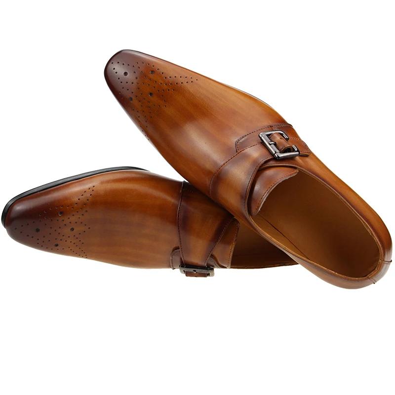 Chaussures en cuir à boucle latérale pour hommes, chaussures formelles à bout pointu, sculpture de t