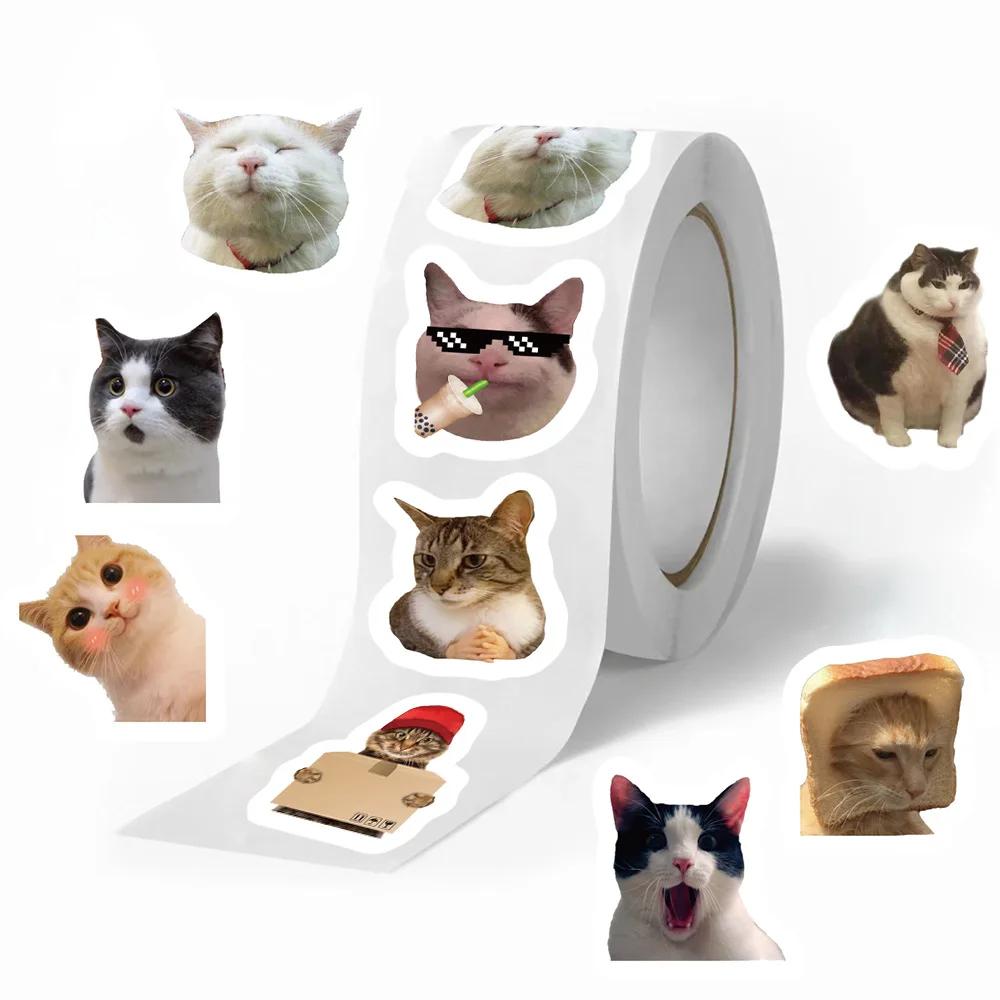 Rouleau d'autocollants Graffiti chats drôles MEME, 500 pièces/rouleau, dessin animé, téléphone, guit