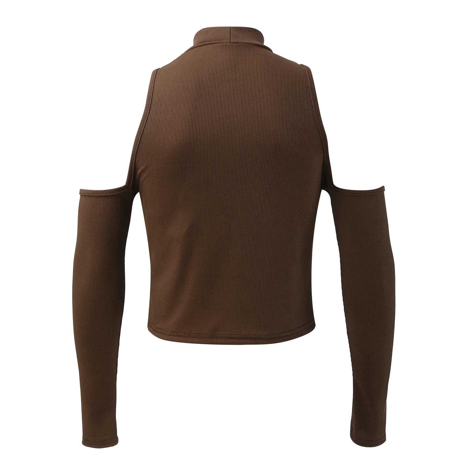 T-shirt manches longues col roulé pour hommes, Chic, ajouré, décontracté, Streetwear, Sexy, épaules 