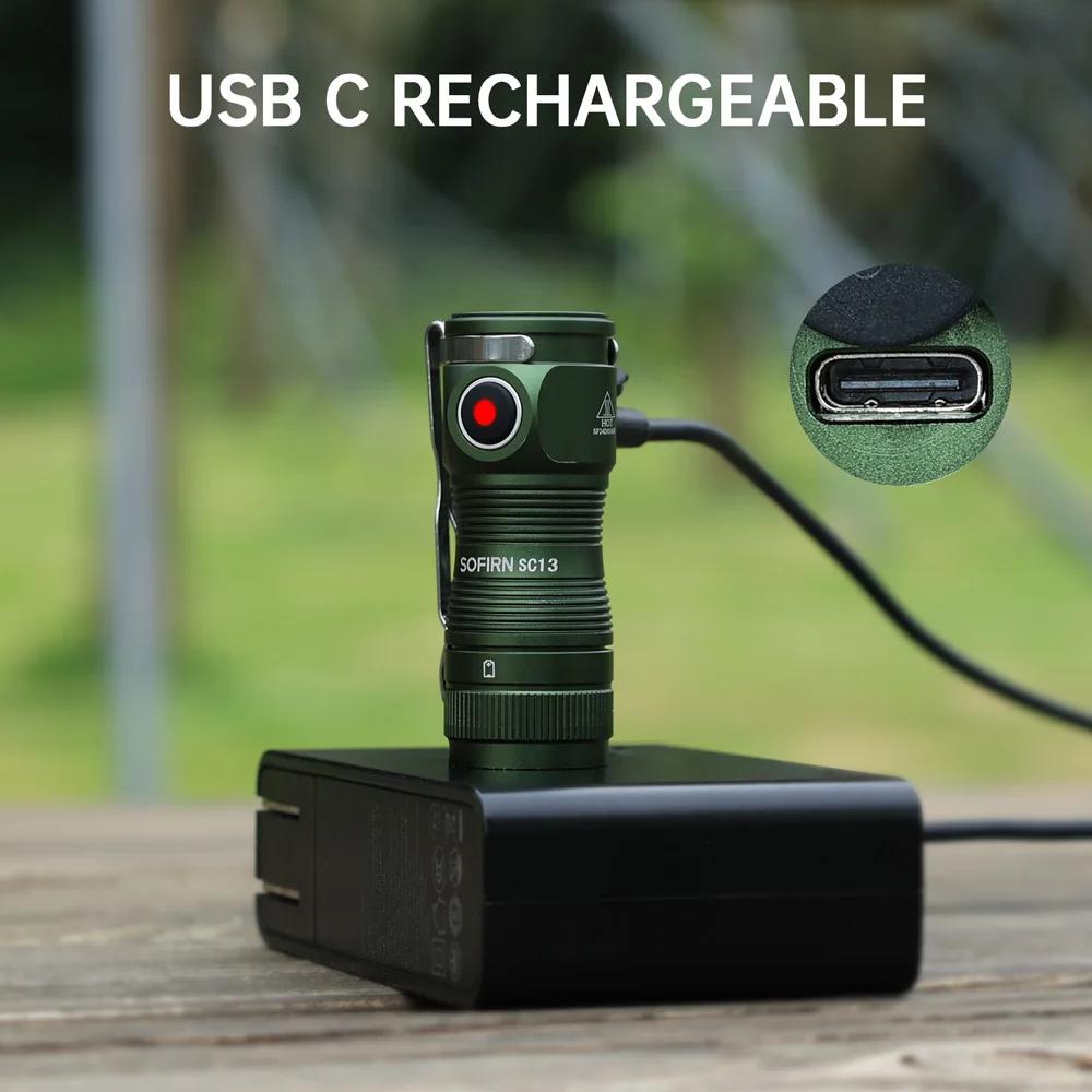 Sofirn SC13 519A 5000K Mini lumière LED puissante LED 1100lm 18350 lampe de poche Rechargeable avec 