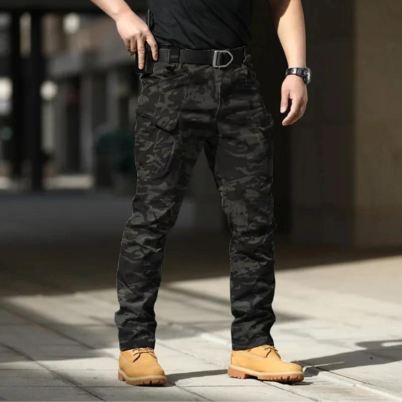 Pantalon cargo tactique pour hommes – Softshell, tissu extensible, poches multiples, bouton volant, 