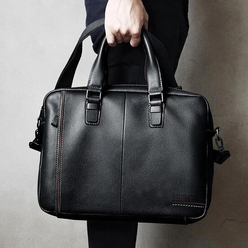 Sac à main d'affaires en cuir de vache de haute qualité pour hommes, sac à bandoulière 100% mallette