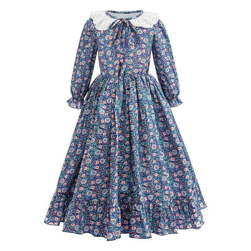 Costume de fête de carnaval pour filles, robe de princesse à fleurs pour enfants, robe pionnière des