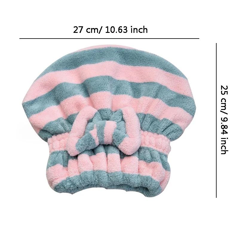 Serviette pour cheveux secs, bonnet de douche à séchage rapide pour femmes, motif rayé, accessoires 