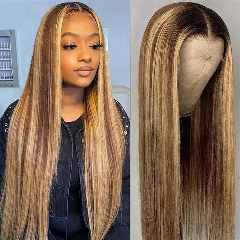 Perruque de nouveau style pour femmes, perruque de piano brune et dorée, cheveux longs et lisses ave