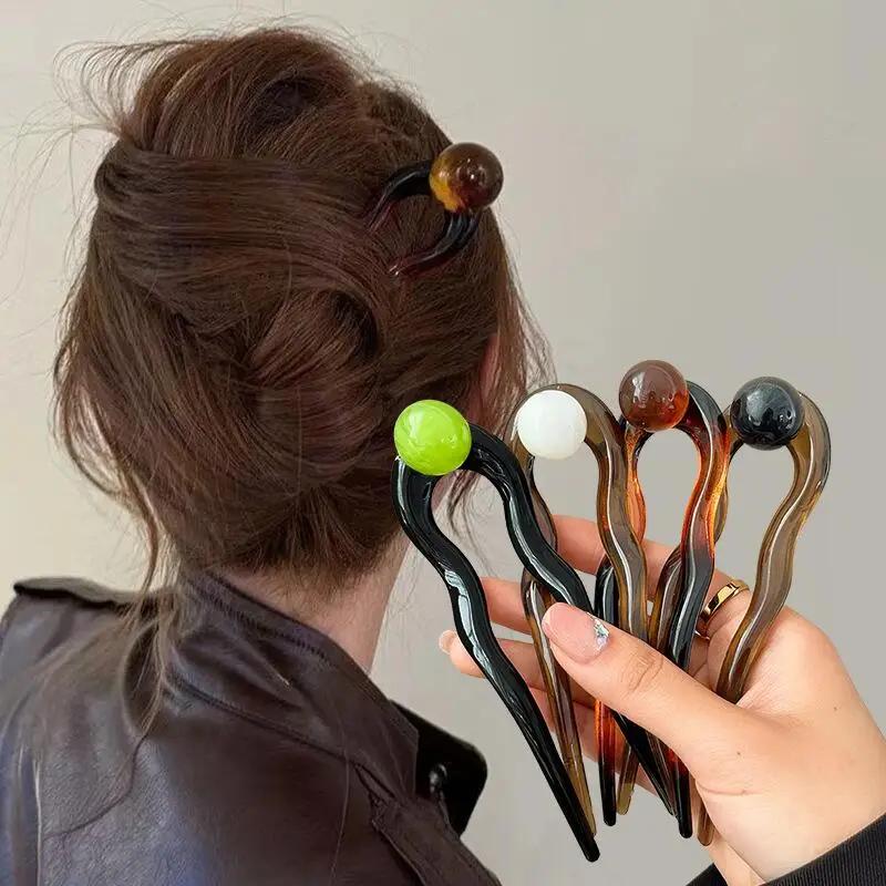 Bâtonnets à cheveux en forme de U avec perles colorées, épingle à cheveux, fourchette, chignon, doux
